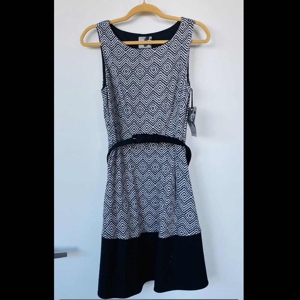 Coconinno grey and black diamond pattern dress with belt